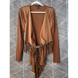 Boho Western Fringe Open Front Cardigan Sweater Women Size S‎